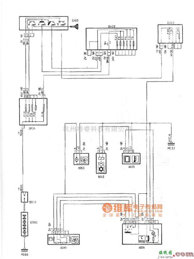 东风雪铁龙中的神龙毕加索2.0L轿车副空调电路图  第1张