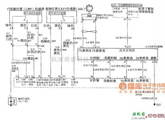 别克中的别克/GL8凸轮轴位置(CMP)传感器，曲轴位置(CKP)传感器、点火电控单元(ICM)电路图  第1张