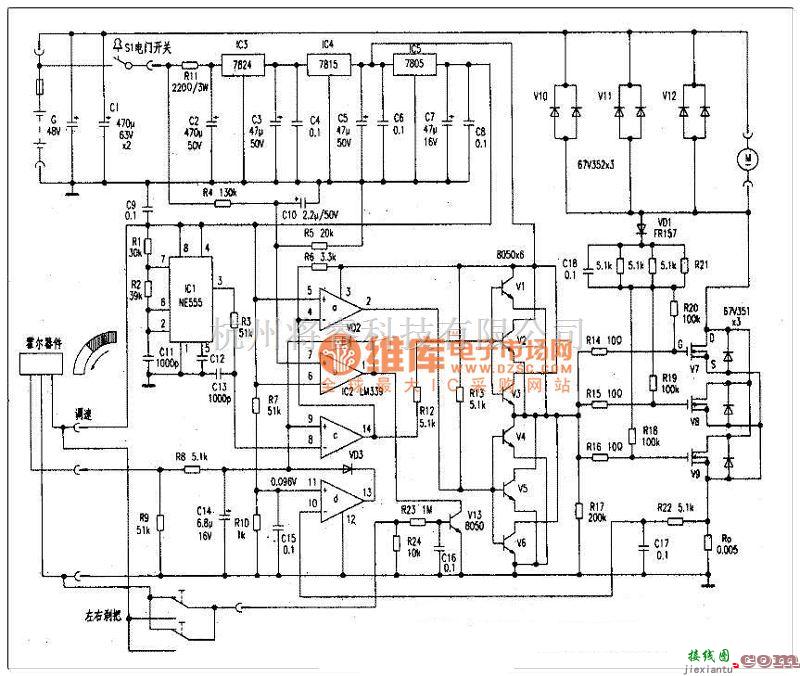 电机控制专区中的电动车48V/500W有刷控制器线路图  第1张