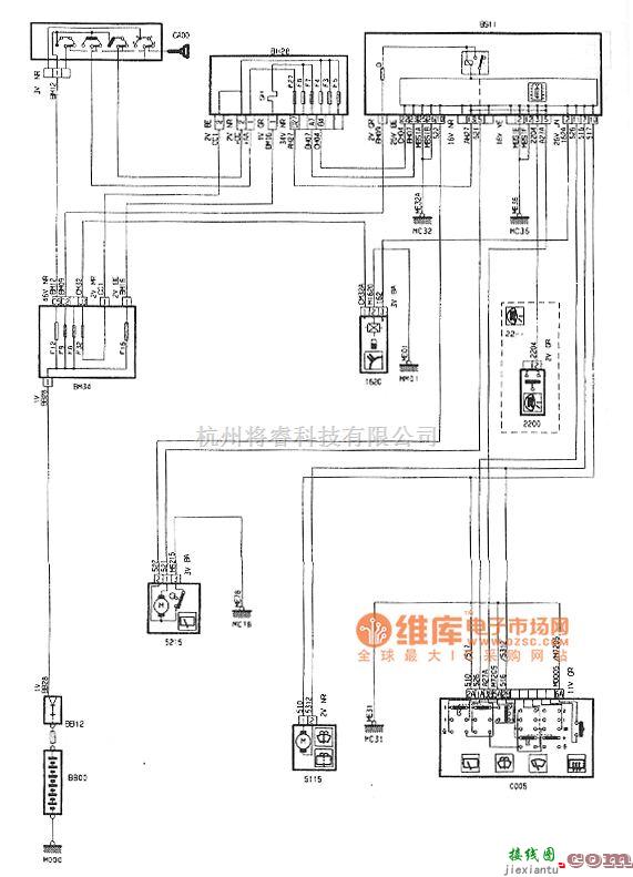 东风雪铁龙中的神龙毕加索2.0L轿车后风窗雨刮器喷洗器电路图  第1张