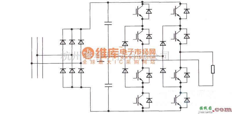 IGBT应用电路中的具有快速短路保护的中频电源的主回路电路图  第1张