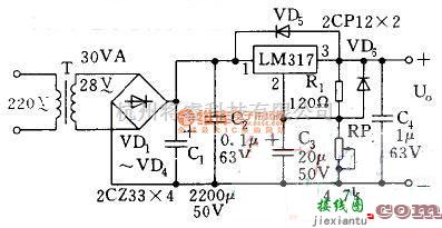 稳压电源中的1.25～30V可调集成稳压器电路图  第1张