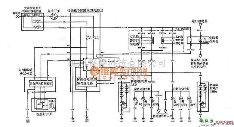 本田中的奥德赛2003年款车型转向信号灯电路图  第1张