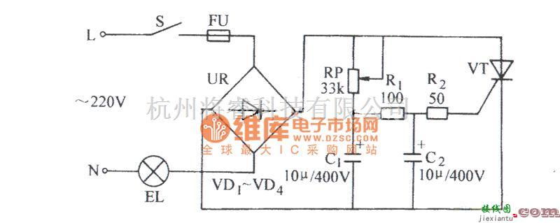 晶闸管控制中的普通晶闸管调光电路图  第1张