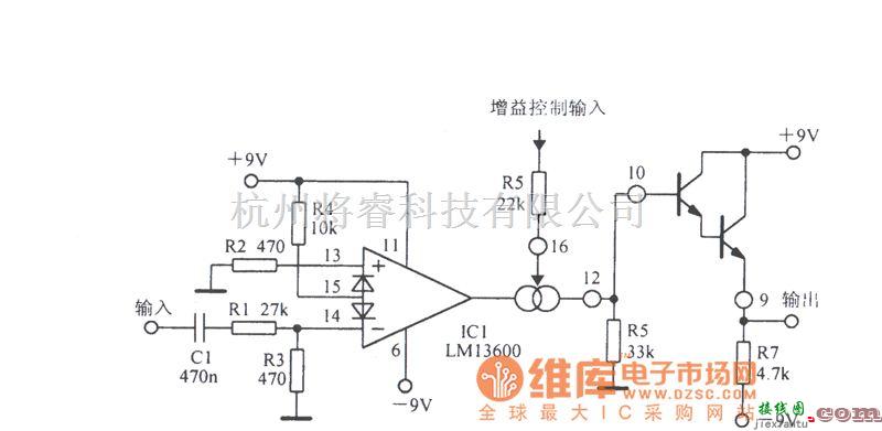 运算放大电路中的LMl3600可变增益放大电路图  第1张