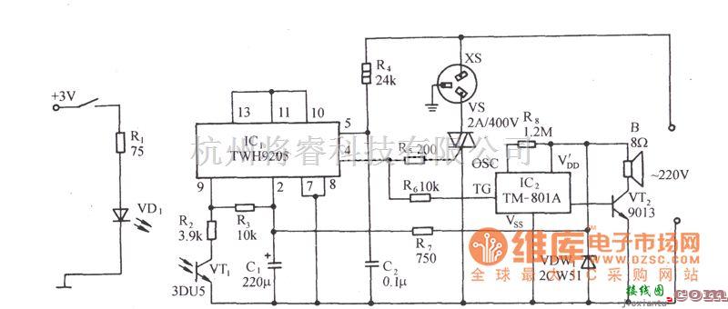 自动控制中的用TWH9205的光电耦合型过零控制插座电路图  第1张