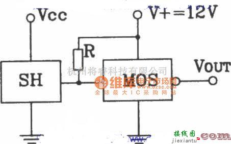 霍尔传感器中的SH型霍尔开与MOS电路连接输出接口电路图  第1张