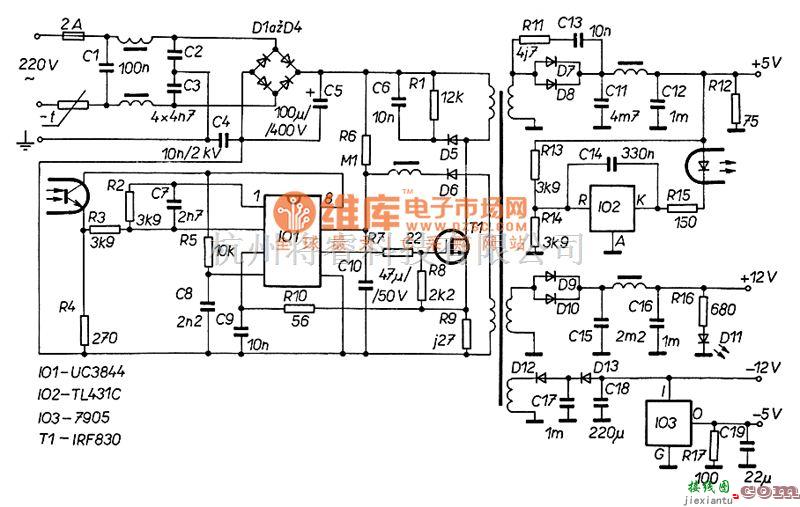 开关稳压电源中的3844开关电源电路图  第1张