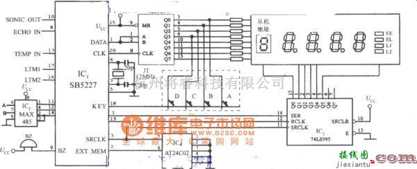 超声波传感器中的由智能化超声波测距专用集成电路SB5227构成超声波测距仪电路图  第1张