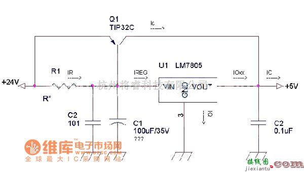 稳压电源中的一个线性三端稳压器扩流电路图  第1张