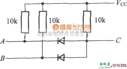 数字电路中的用二极管和电阻构成的AND电路C=A·B电路图  第1张