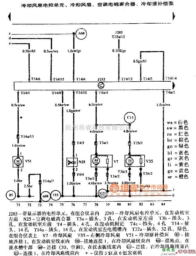 大众（一汽）中的高尔夫宝来空调系统电路图  第6张