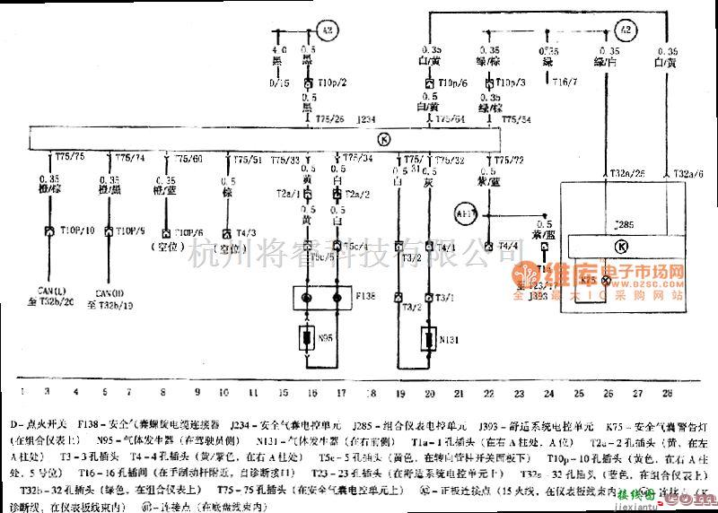 大众（上汽）中的帕萨特安全气囊系统电路图  第1张