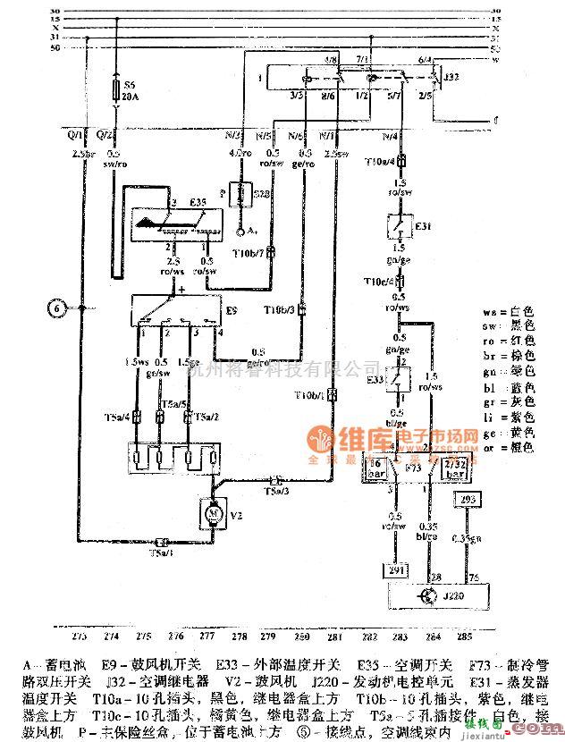 大众（一汽）中的捷达空调开关、鼓风机2V发动机电路图  第1张