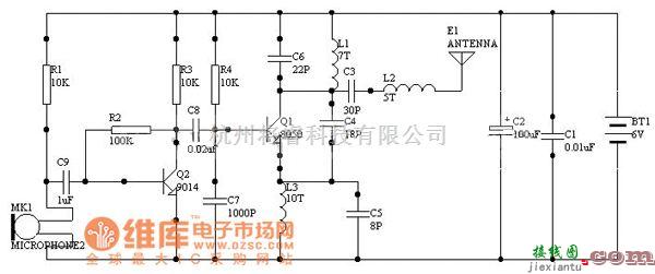 振荡电路中的1000米单管振荡调频发射电路图  第1张