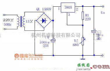 稳压电源中的固定式三端稳压器输出电压可调电路图  第1张