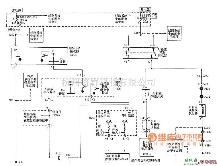 通用五菱中的上海通用君威轿车2.0L后箱开启电路图  第1张