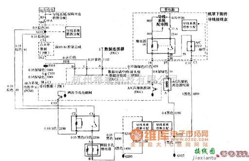 别克中的别克GL8汽车前HVAC控制总成、动力系统电控单元、空调压缩机离合电路图  第1张