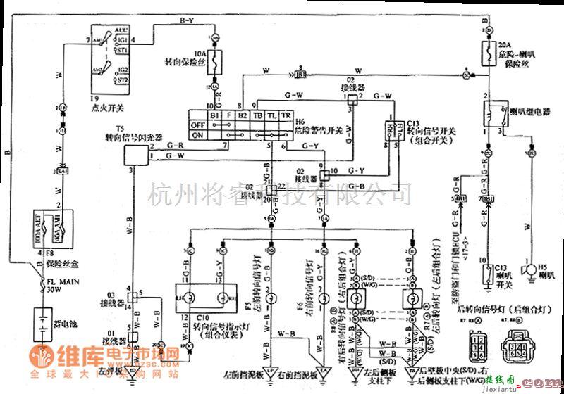 夏利中的夏利2000轿车转向信号及危险警告电路图  第1张