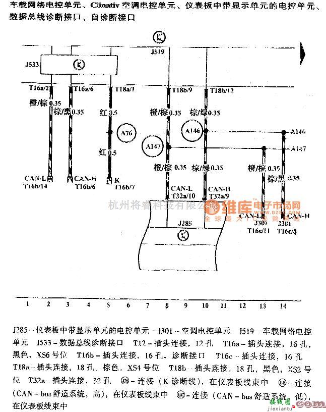 大众（上汽）中的波罗舒适装置CAN总线电路图  第1张