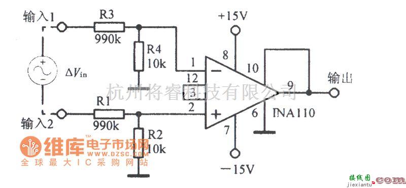 模拟电路中的高共模电压差动放大电路图  第1张