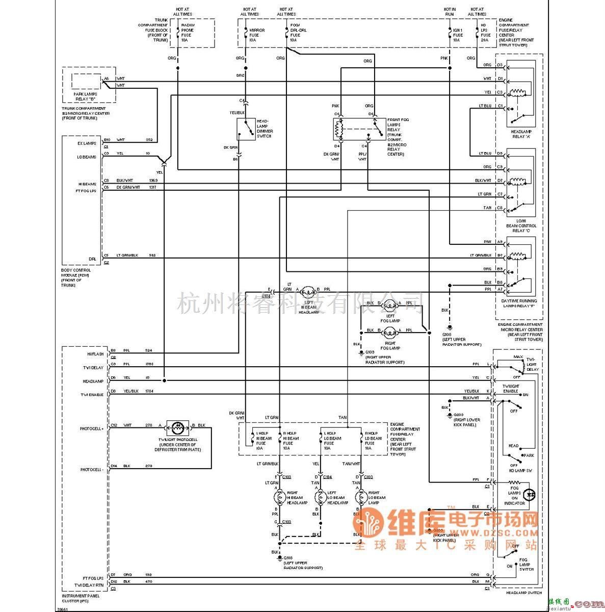 凯迪拉克中的凯帝拉克大灯电路图  第1张