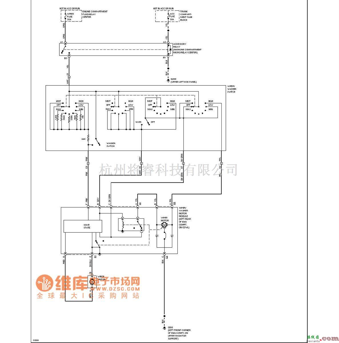 凯迪拉克中的凯帝拉克雨刮清洗器电路图(无下雨感应)  第1张