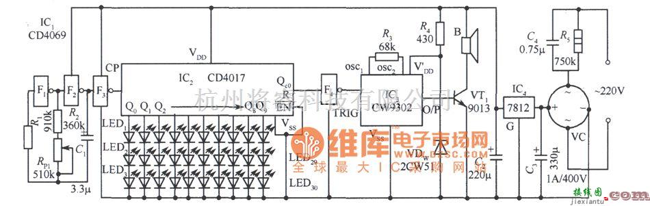 充电电路中的会唱圣诞歌的绿树银花圣诞树电路图  第1张