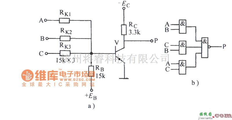 数字电路中的电阻-晶体管门电路图  第1张