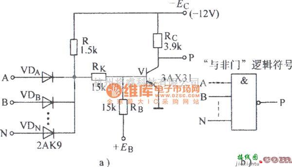 数字电路中的二极管-晶体管与非门电路图  第1张