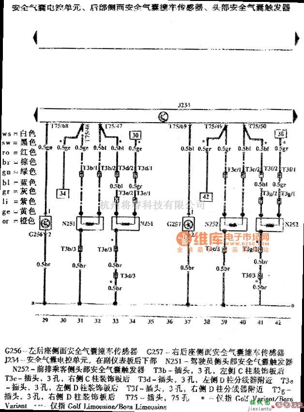 大众（一汽）中的高尔夫宝来安全气囊系统电路图  第3张