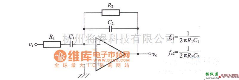 运算放大电路中的由一个运算放大器构成的一阶带通滤波器电路图  第1张