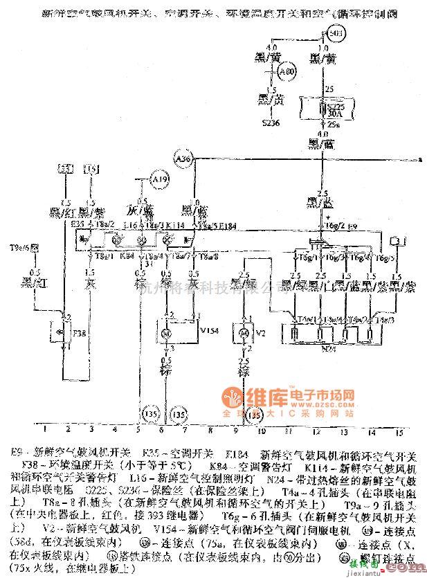 大众（上汽）中的帕萨特空调系统电路图  第1张