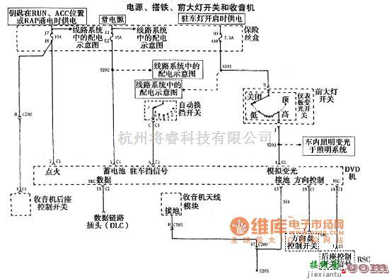 通用五菱中的上海通用君威轿车2.0L收音机音响系统电路图  第1张