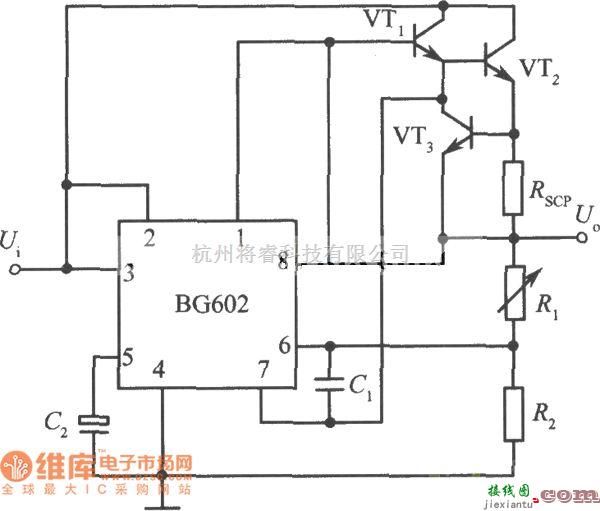 稳压电源中的用复合晶体管扩流的BG602集成稳压器电路图  第1张