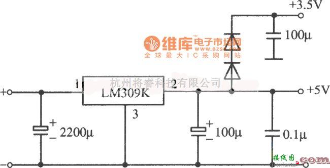 稳压电源中的LM309K集成稳压器构成的5V、1A稳压电源电路图  第1张