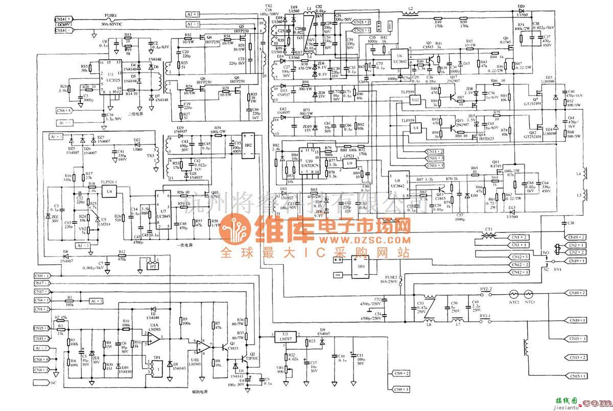 电源电路中的富电-山特 710型UPS电源驱动板原理图  第1张