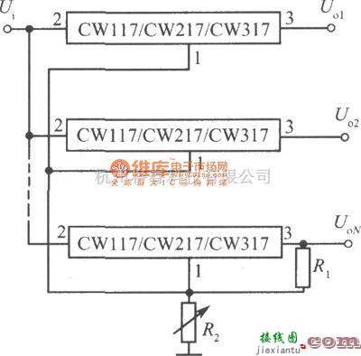 电源电路中的多个三端可调集成稳压器组成的多路集中控制稳压电源电路图  第1张