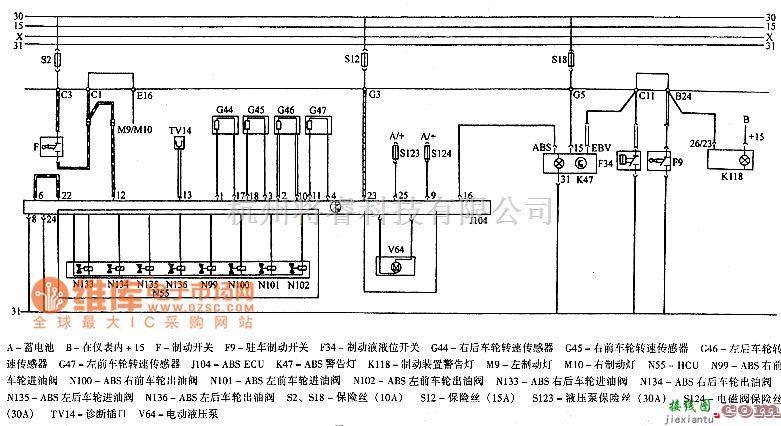 大众（上汽）中的桑塔纳2000系列ABS电路图  第1张