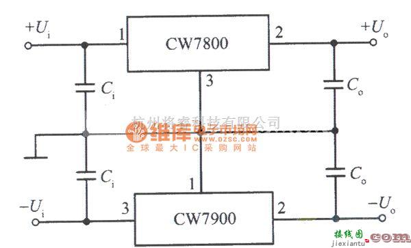 稳压电源中的正、负输出电压集成稳压电源电路之二电路图  第1张