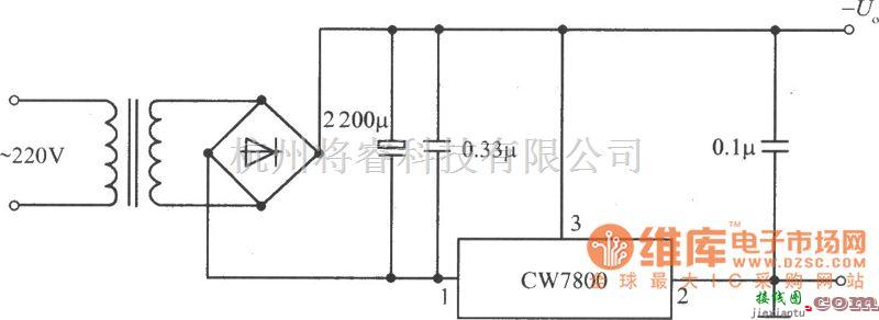 稳压电源中的CW7800构成的固定负输出电压的集成稳压电源电路图  第1张