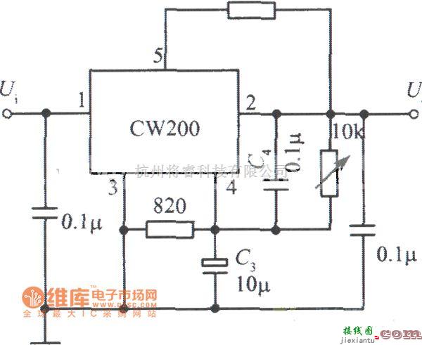 稳压电源中的CW200组成的低纹波集成稳压电源电路图  第1张