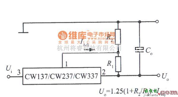 稳压电源中的三端可调负输出电压集成稳压器CW137的标准应用电路图  第1张