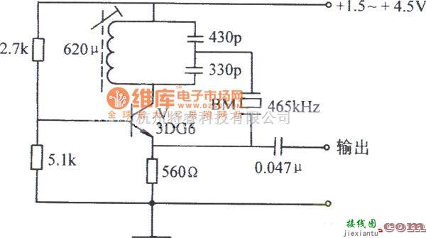 振荡电路中的共基极石英控频电容反馈振荡器电路图  第1张