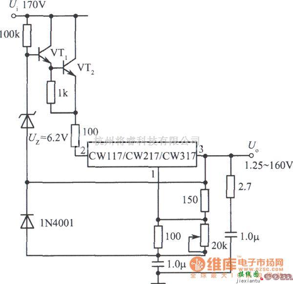 稳压电源中的1.25～160V可调集成稳压电源电路图  第1张