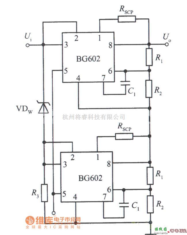 稳压电源中的两个BG602输出电压叠加的集成稳压电源电路图  第1张