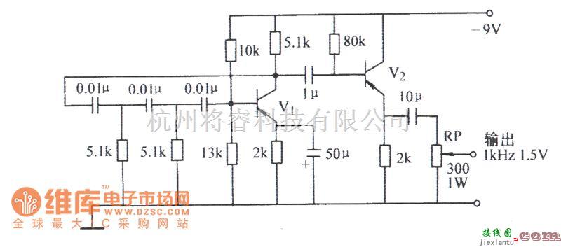 振荡电路中的输出幅度可调的RC相移式振荡器电路图  第1张