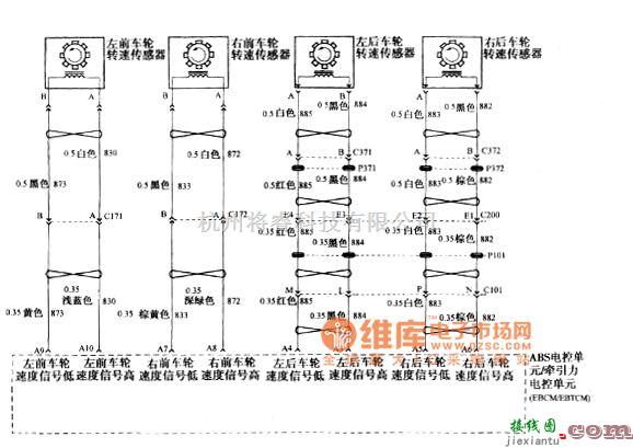 别克中的别克GL8汽车ABS车轮速传感器和ABS电控单元牵引力电控单元EBCMEBTCM电路图  第1张