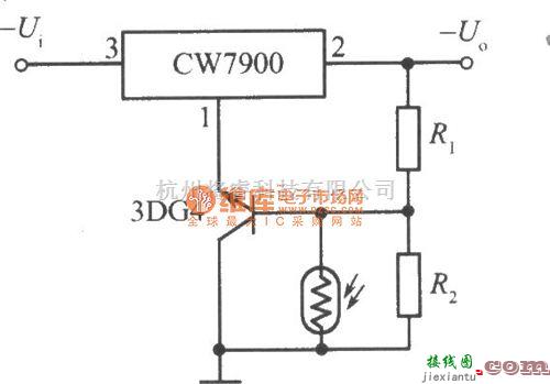 电源电路中的CW7900构成的光控稳压电源电路(光照时输出电压下降)电路图  第1张