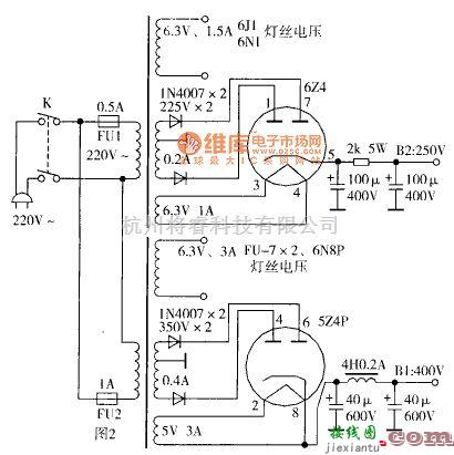 仪表放大器中的胆机功放电路图(带电源电路图)  第1张